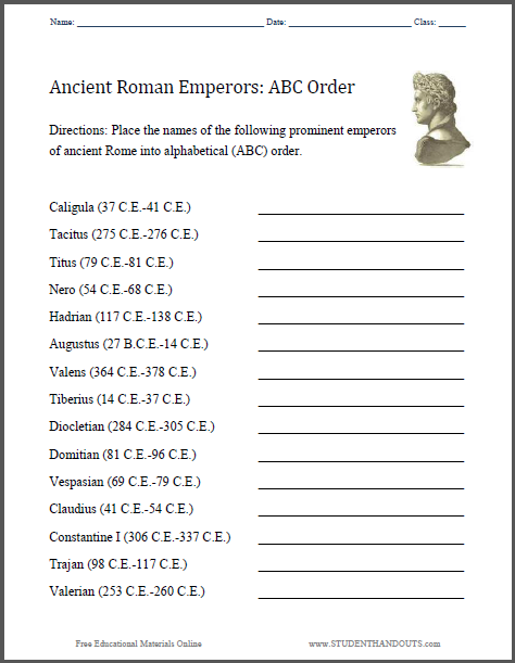 Abc Ancient Roman Emperors Worksheet