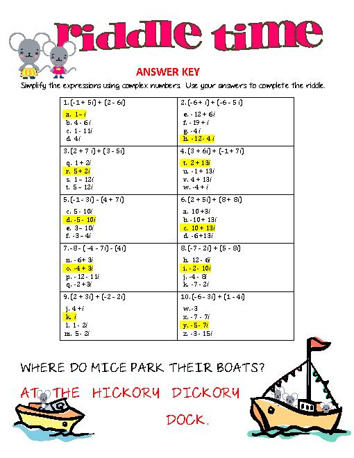 Adding And Subtracting Complex Numbers Worksheet Adding