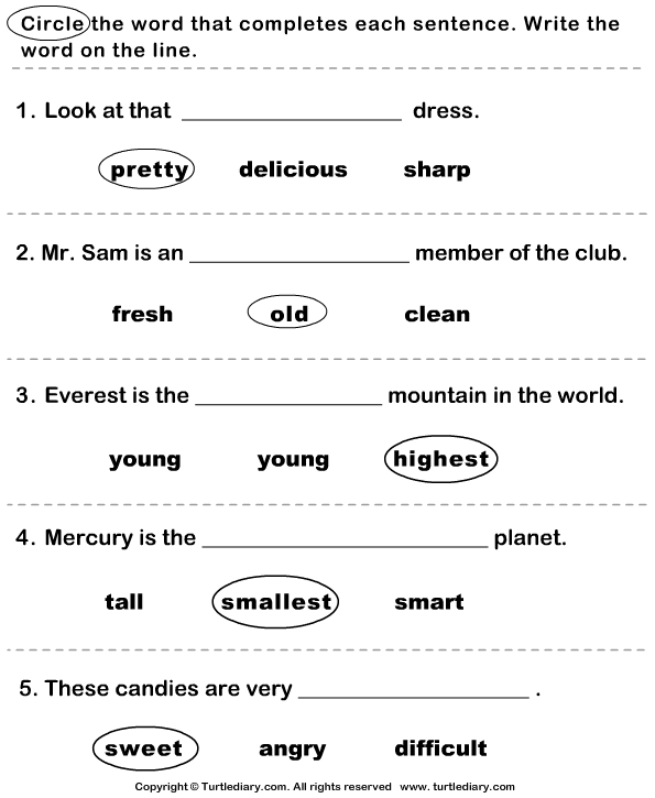 Adjectives Worksheets For Grade 2 With Answers