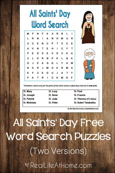 All Saints' Day Word Search For Kids {free Printable}