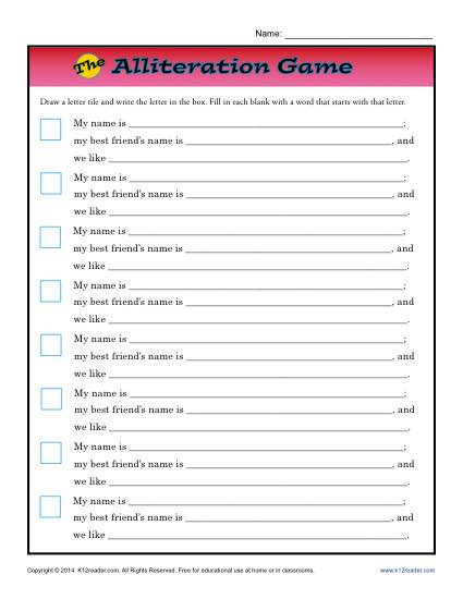 Alliteration Worksheets 5th Grade