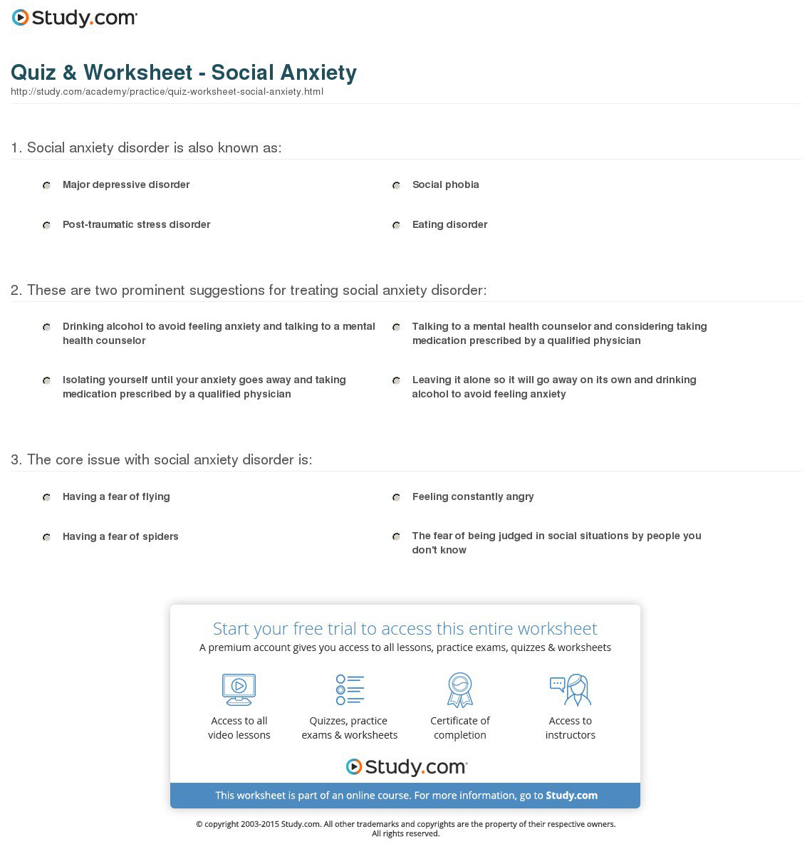 Anxiety Worksheet