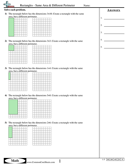 Same Area Different Perimeter Worksheets