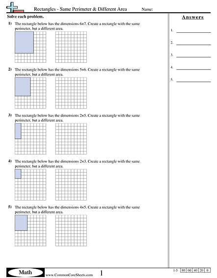 Same Area Different Perimeter Worksheets