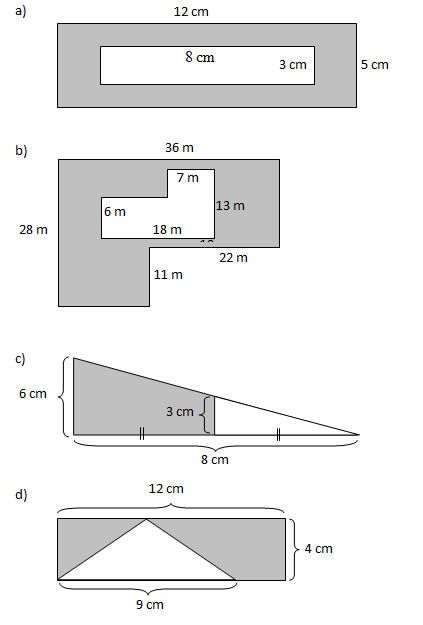 Area Of Shaded Region Worksheets (rectangles And Triangles