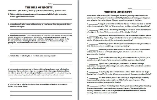 Bill Of Rights Worksheet