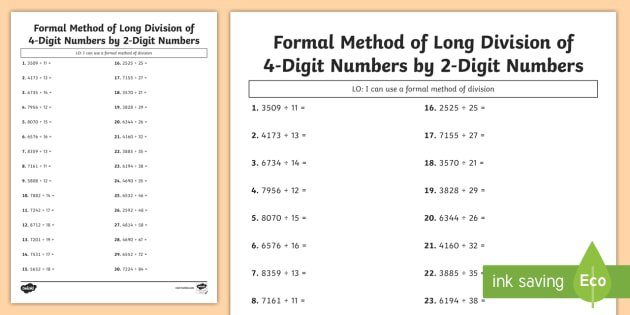 Bus Stop Method Formal Division Of 4 Digit Numbers By 2 Digit
