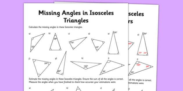 Calculating Angles Of Isosceles Triangles Worksheet   Activity
