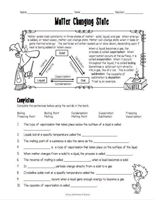 Changes Of State Worksheet Answers
