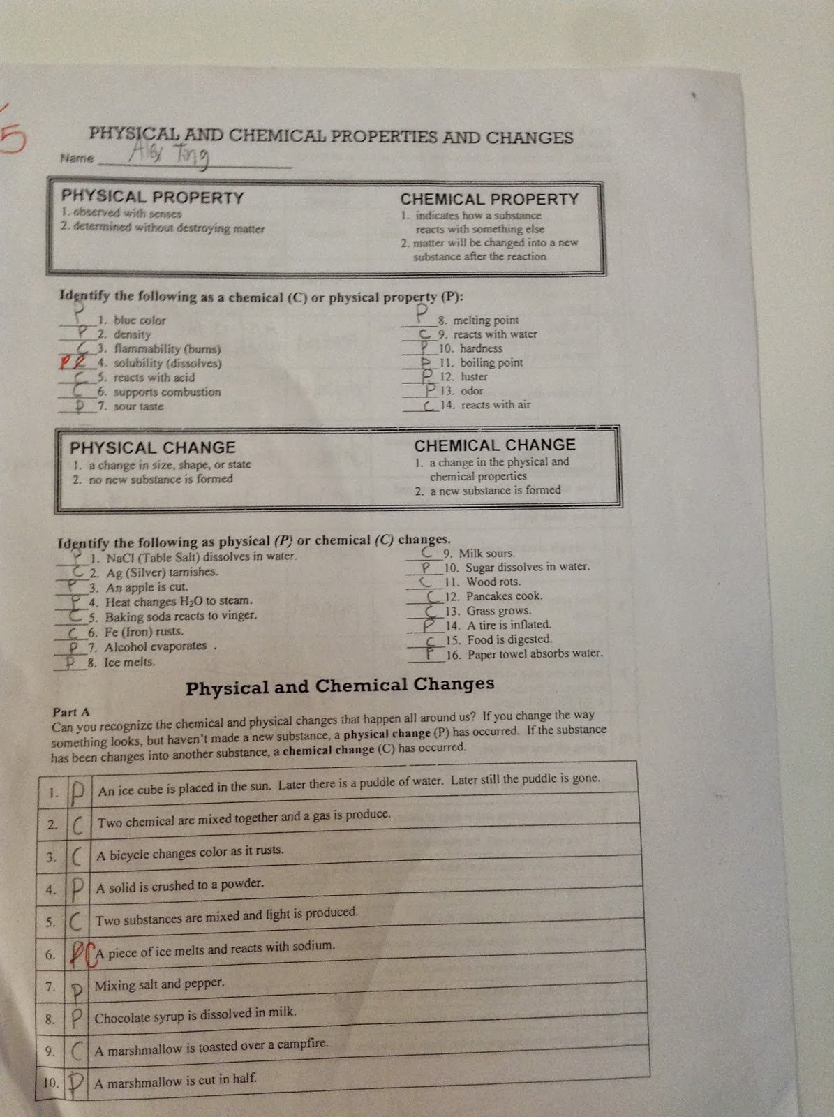 Chemical And Physical Properties Worksheet Answers Images