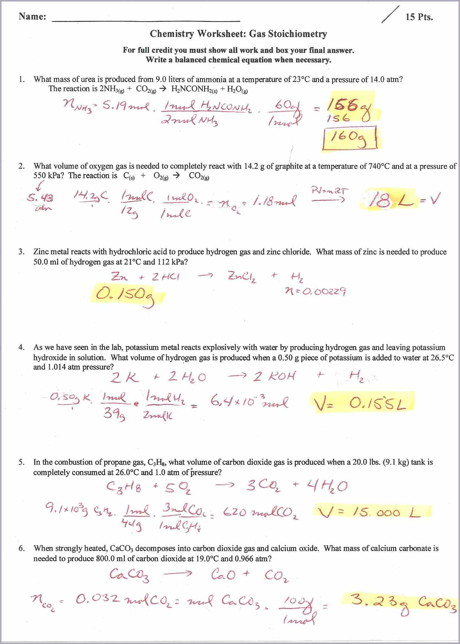 Chemistry Stoichiometry Worksheet The Best Worksheets Image