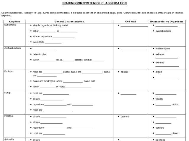 Classification Of Organisms Worksheet Classification Of Organisms