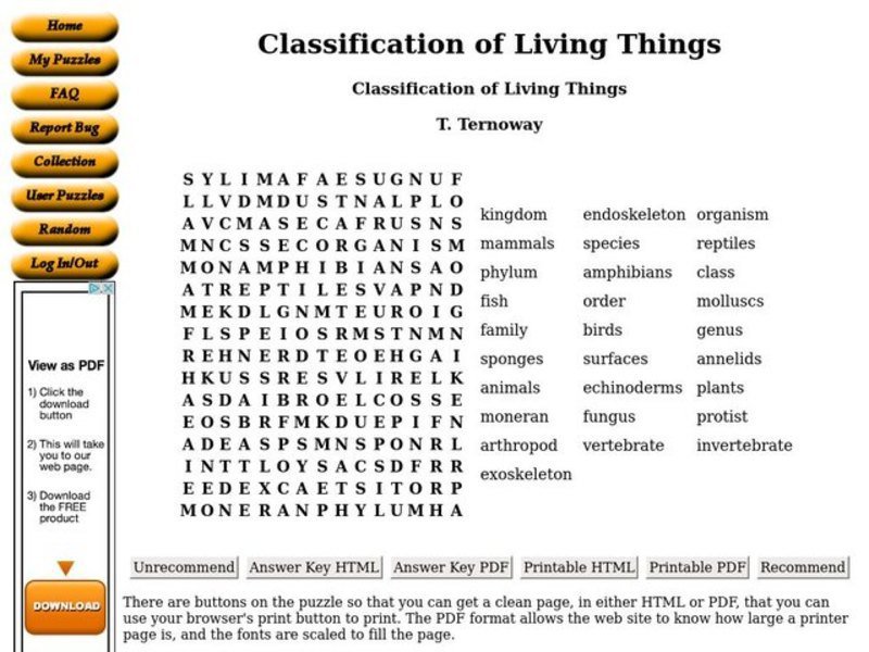 Classification Of Organisms Worksheets The Best Worksheets Image