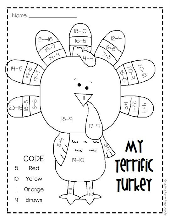 Classy Math Worksheets For Kindergarten Thanksgiving On My