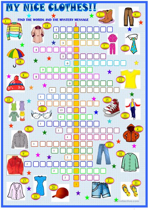 Clothes And Accessories   Crossword Puzzle Worksheet