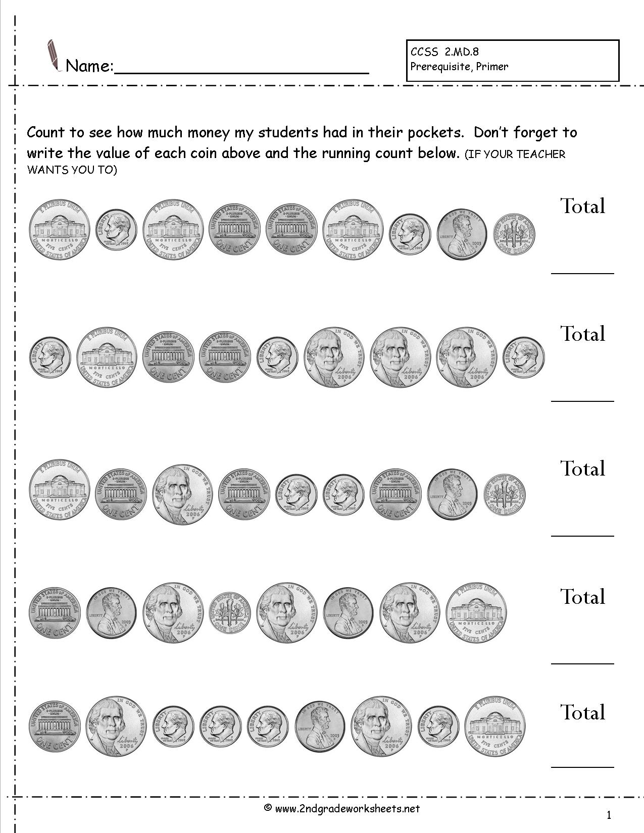 Collection Of 2nd Grade Common Core Math Money Worksheets