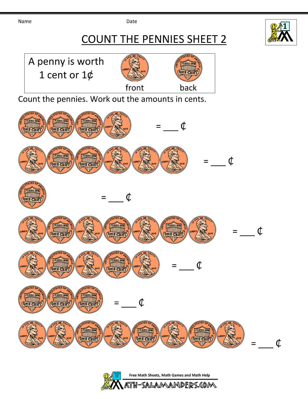 Collection Of Counting Pennies And Nickels Worksheets For