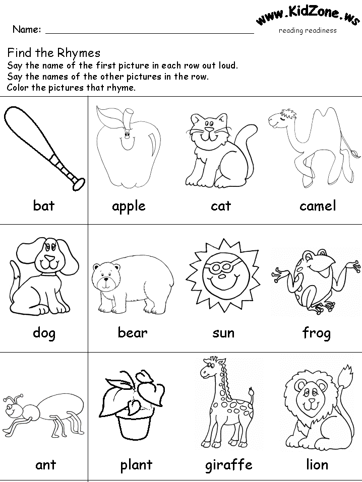 Collection Of Kindergarten Worksheets On Rhyming Words