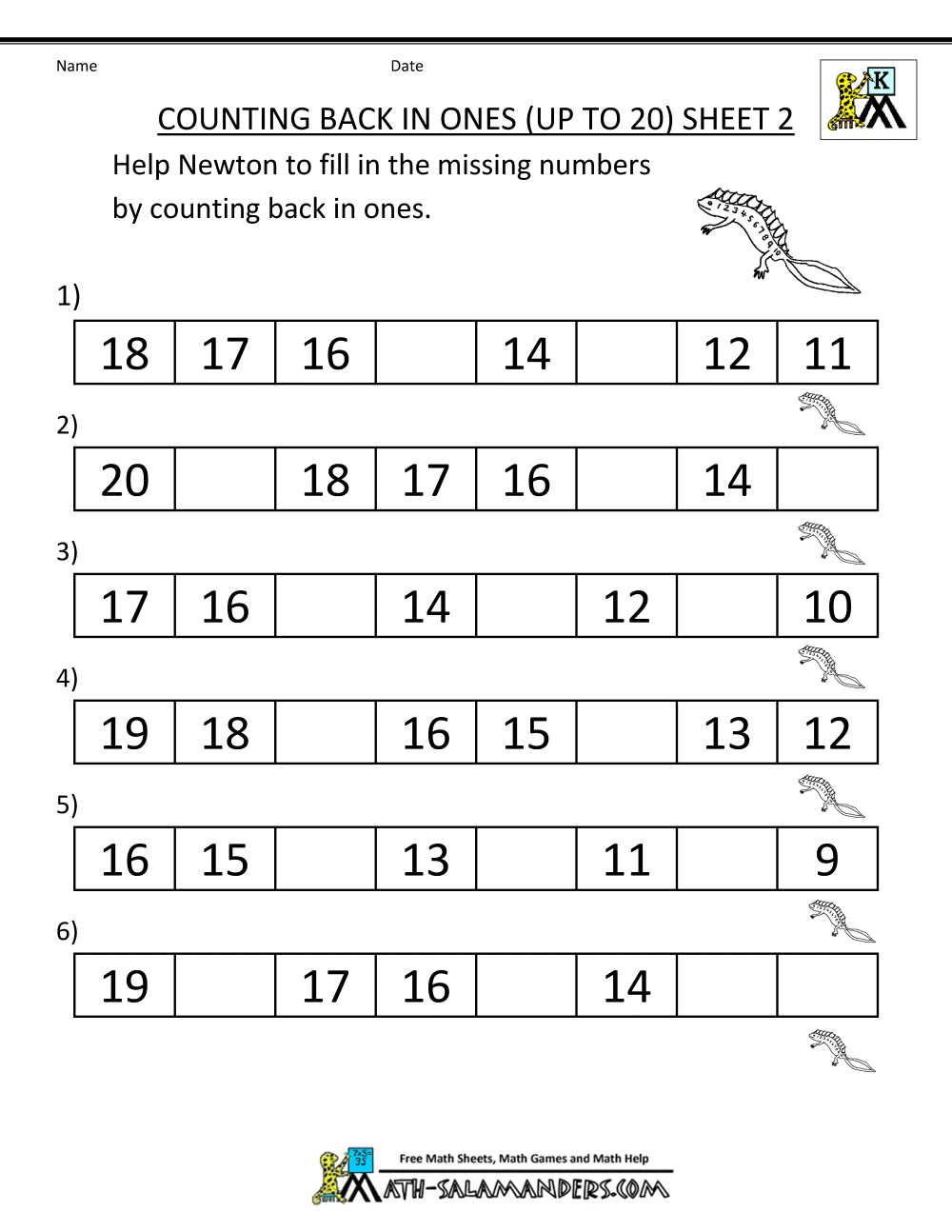 Collection Of Math Worksheets Counting Backwards From 20
