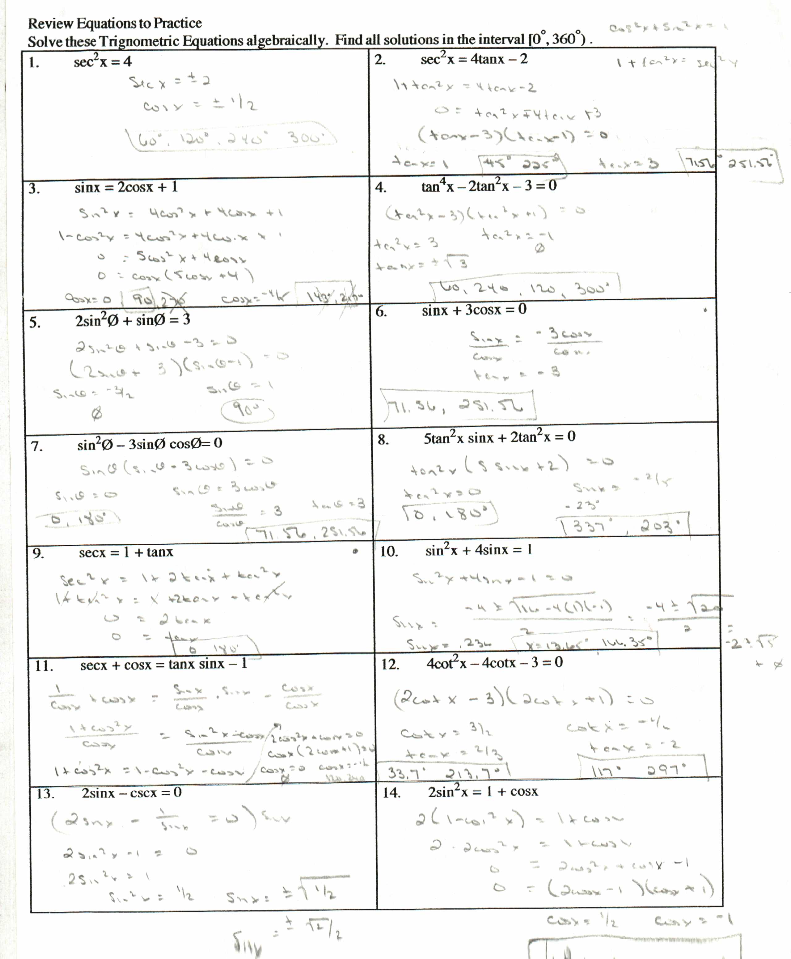 Collection Of Math Worksheets Trig Identities