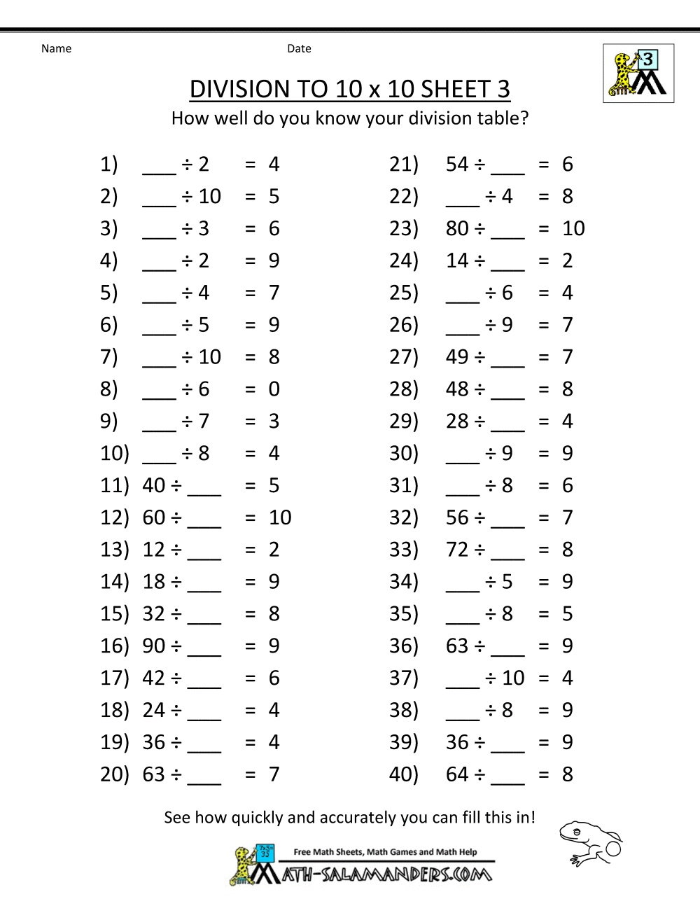 Collection Of Math Worksheets With Division