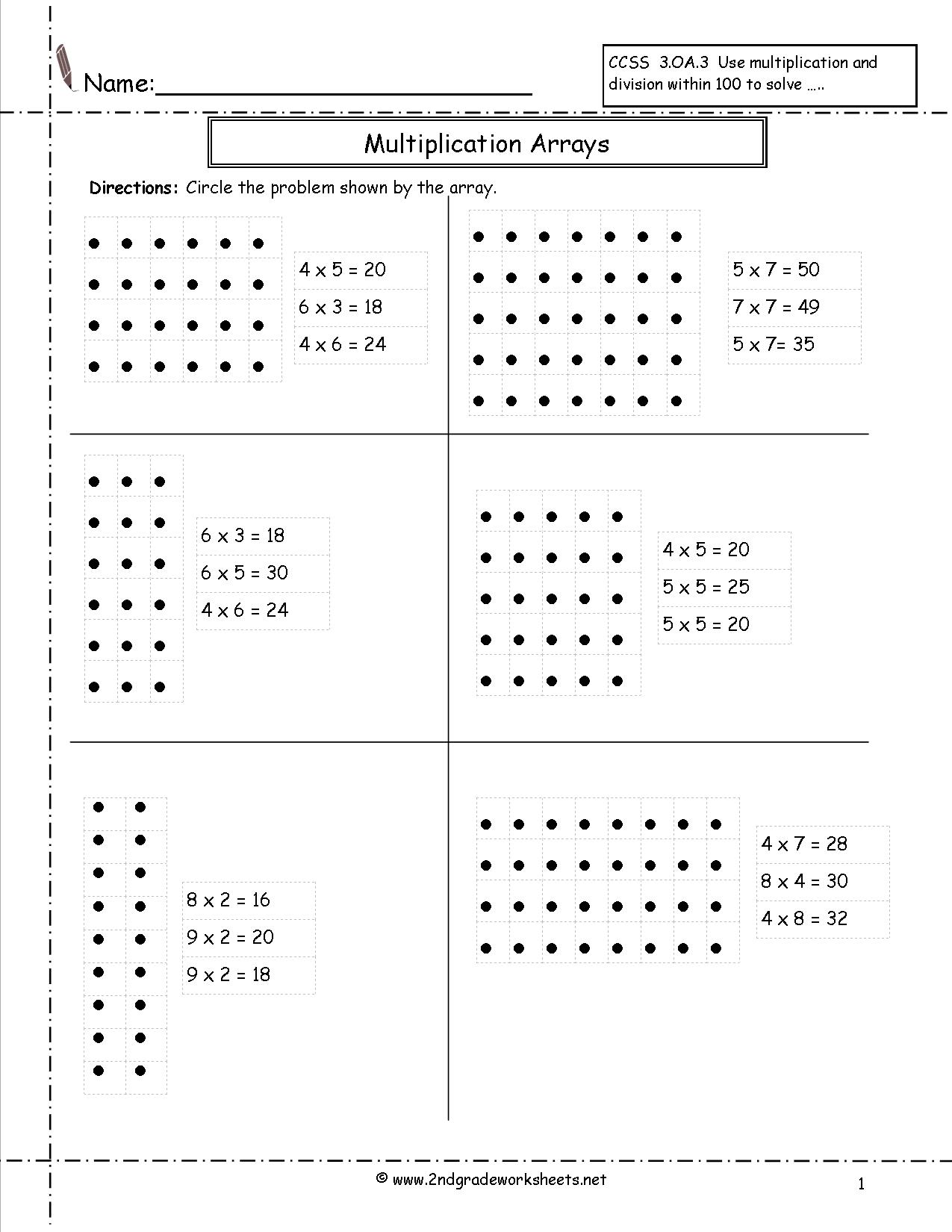 3rd Grade Multiplication Arrays Worksheets