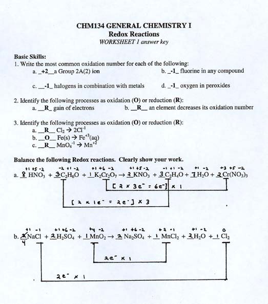 Collection Of Redox Reactions Worksheet Key