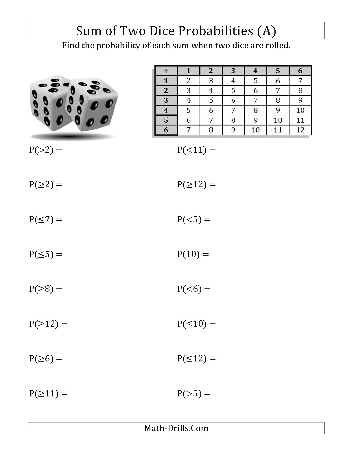 Math Probability Worksheets