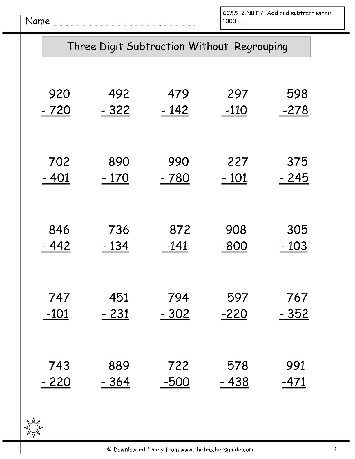 Collection Of Three Digit Subtraction With Regrouping Worksheets