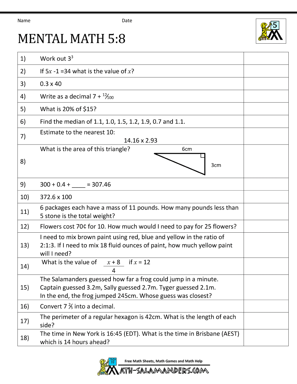 Collection Of Worksheets In Math Grade 8