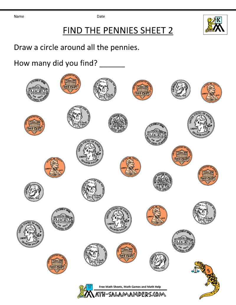 Collection Of Worksheets On Counting Money For Kindergarten