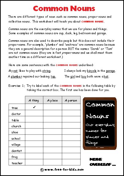 Common Noun Worksheets