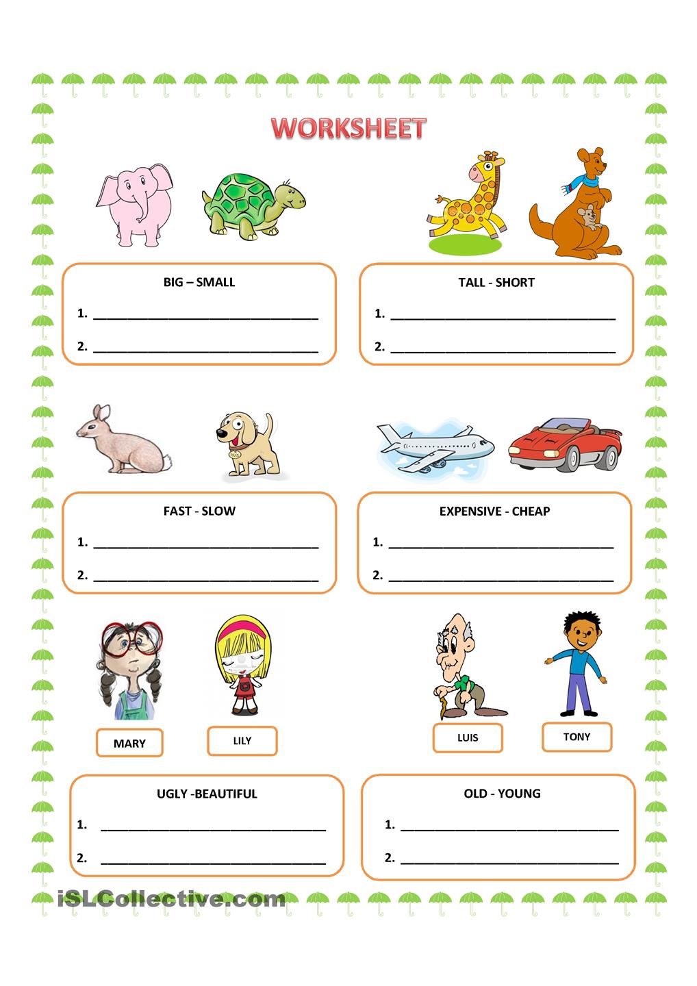 Comparative Adjectives Worksheets For Kindergarten 475306