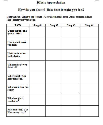 Comparing Music Genres Worksheet
