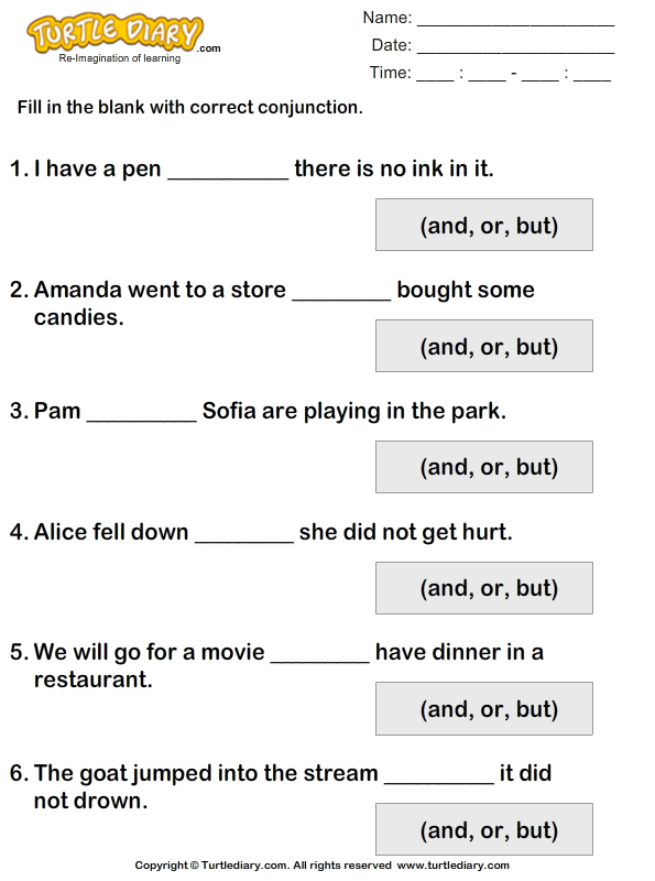 Complete Each Sentence Using But Or And Worksheet