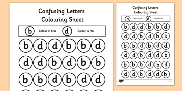 Confusing Letters Colouring Worksheets B And D
