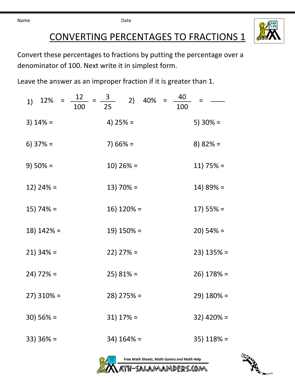 Convert Fractions To Percentages Worksheets The Best Worksheets