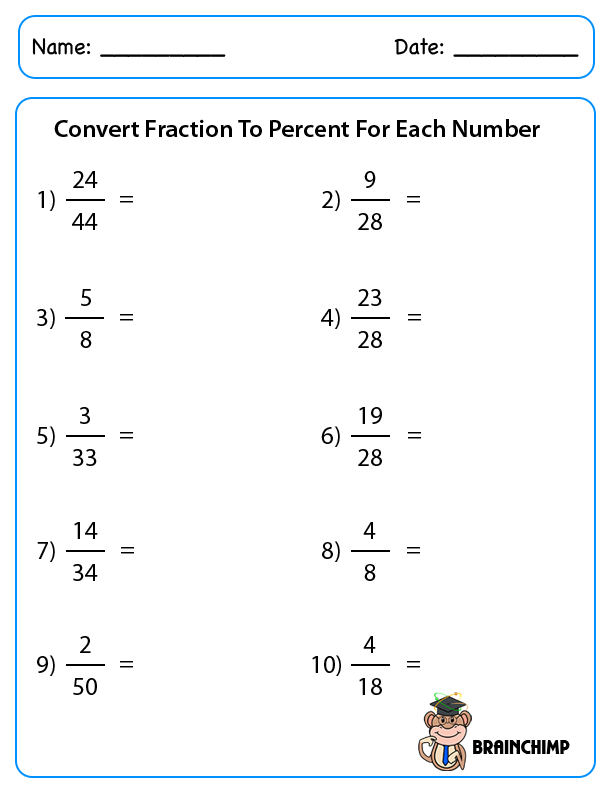 Convert Fractions To Percentages Worksheets The Best Worksheets Free