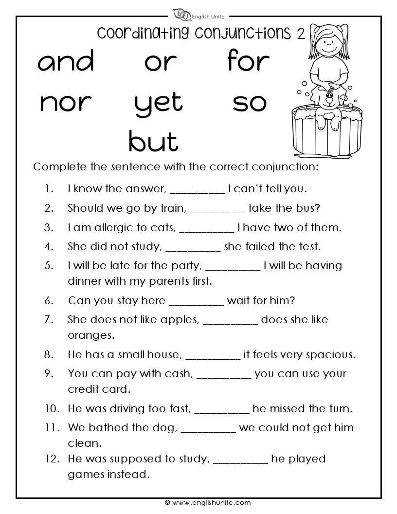 Coordinating Conjunctions Worksheet With Answers The Best