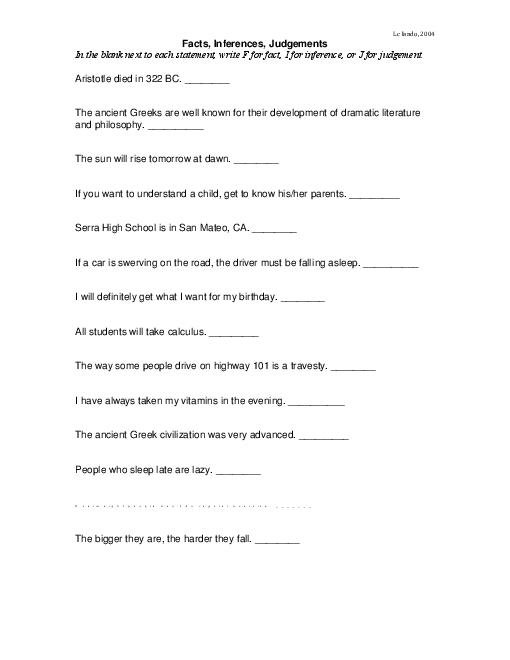 Critical Thinking Worksheet