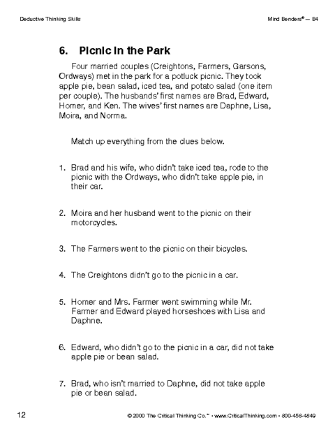 Critical Thinking Worksheet Grades 6