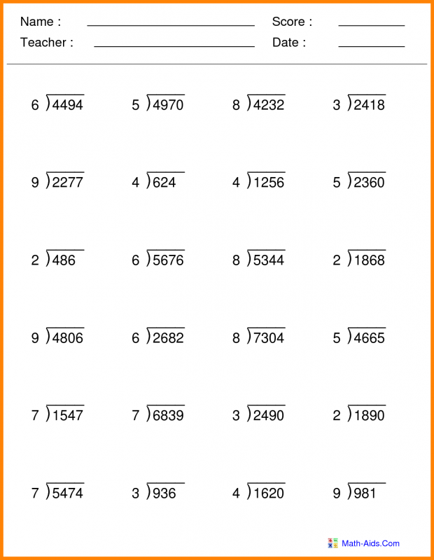 Division Worksheets Grade 5 Experience Four Digit Two Divisor