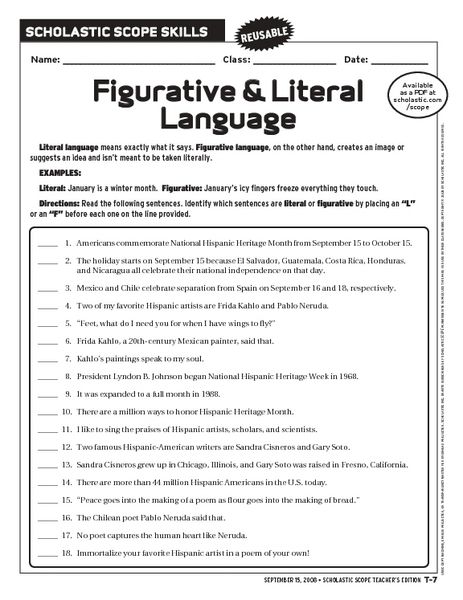 Figurative And Literal Language Worksheet