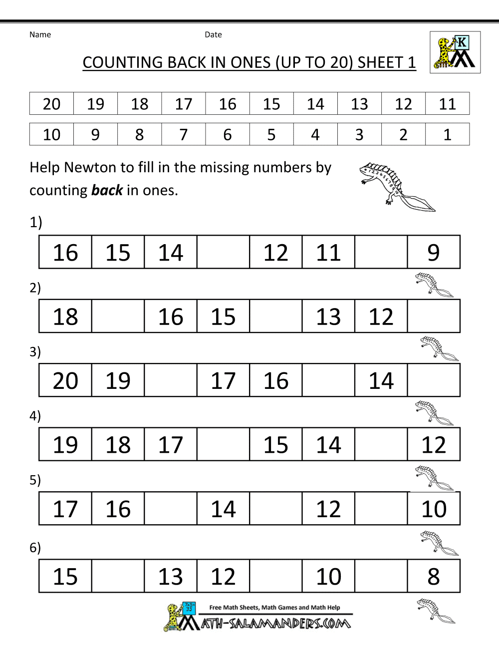 First Grade Math Worksheets Counting Backwards 424942