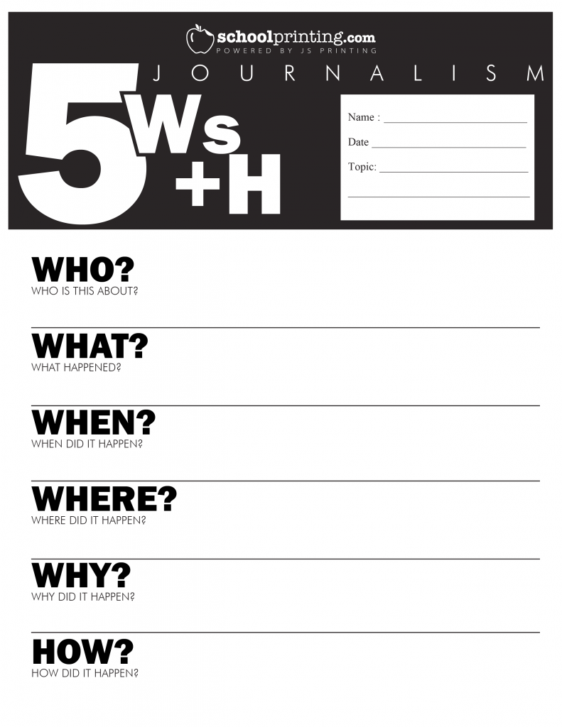 Five W S Worksheet