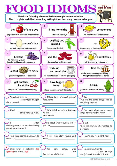 Food Idioms Worksheet