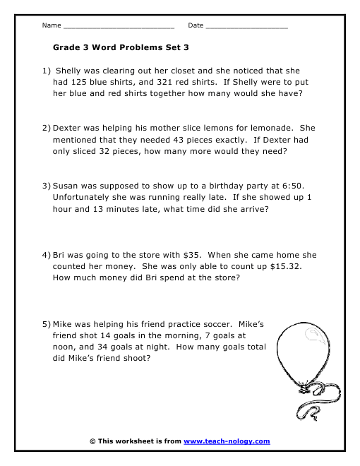 Formidable Maths Worksheets For Grade 3 Word Problems On Free