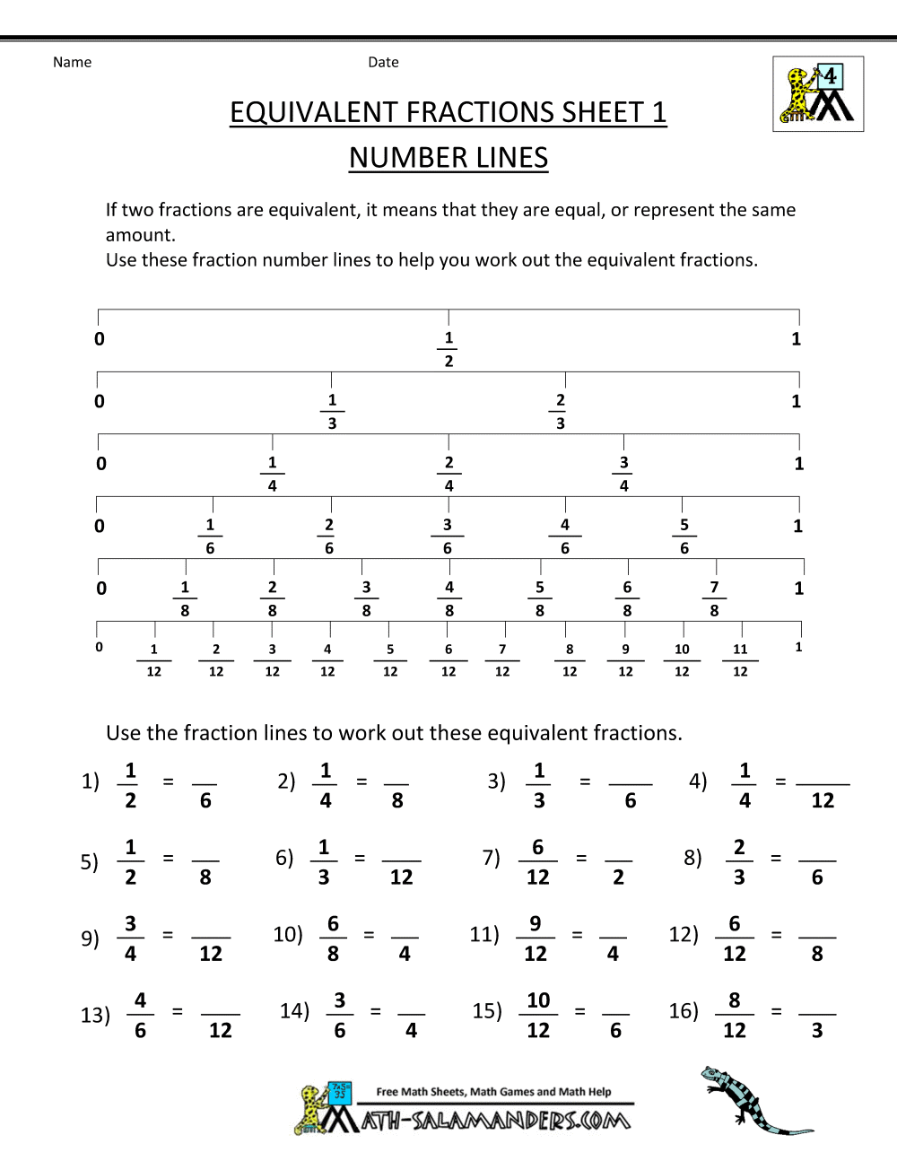 Free Math Worksheets For Equivalent Fractions 295045