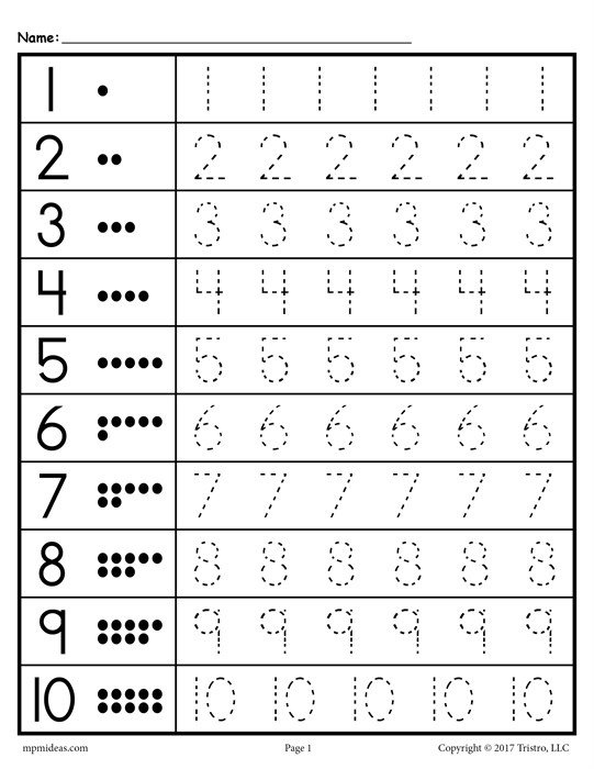 Free Number Tracing Worksheets 1