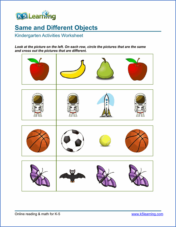 Free Preschool & Kindergarten  Same Vs  Different  Worksheets